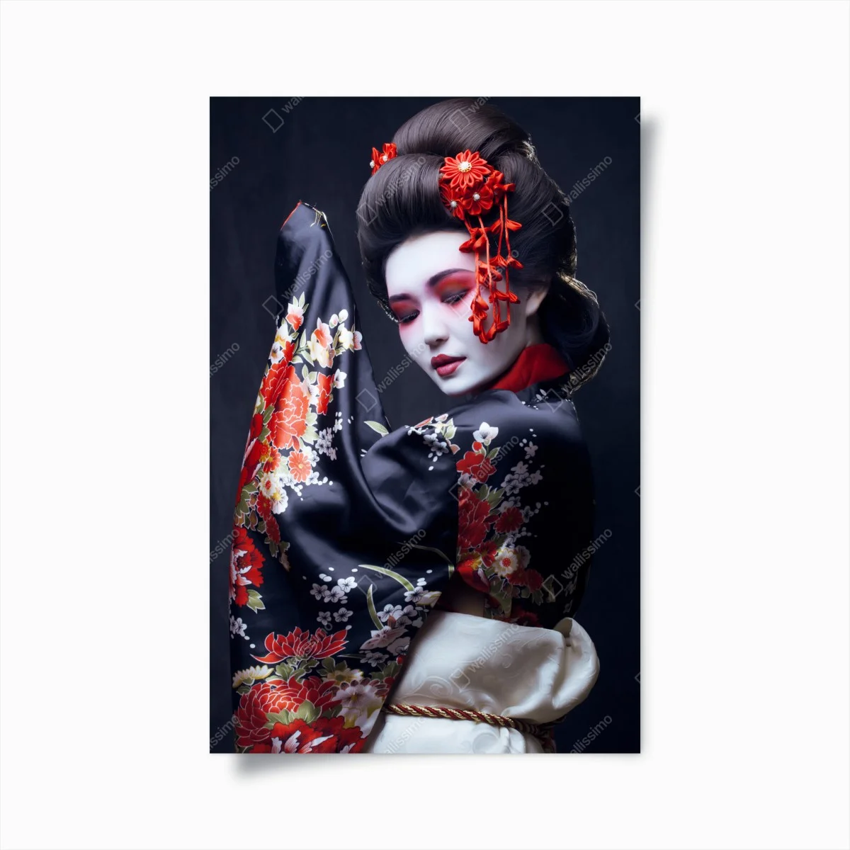 Poster eleganza di una geisha in kimono floreale • Wallissimo® Poster eleganza di una geisha in kimono floreale • Wallissimo®