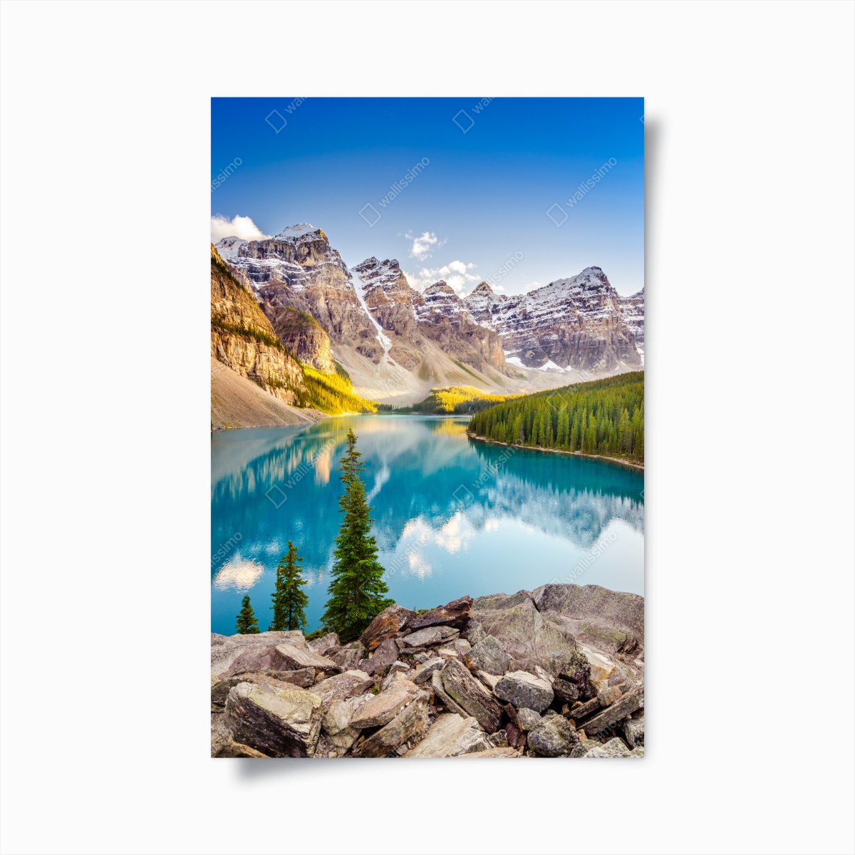 Poster riflessi turchesi di Moraine Lake al tramonto • Wallissimo®