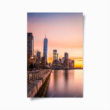 Poster tramonto su Lower Manhattan dalla passeggiata del Hudson River Park • Wallissimo®