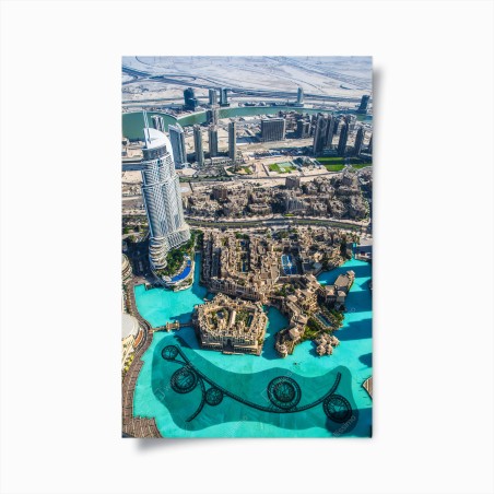 Poster panorama aereo di Dubai: skyline sul lago artificiale • Wallissimo®
