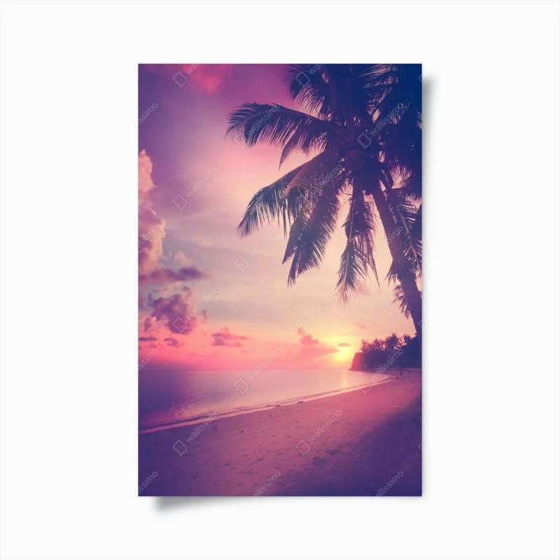 Poster tramonto tropicale con palme