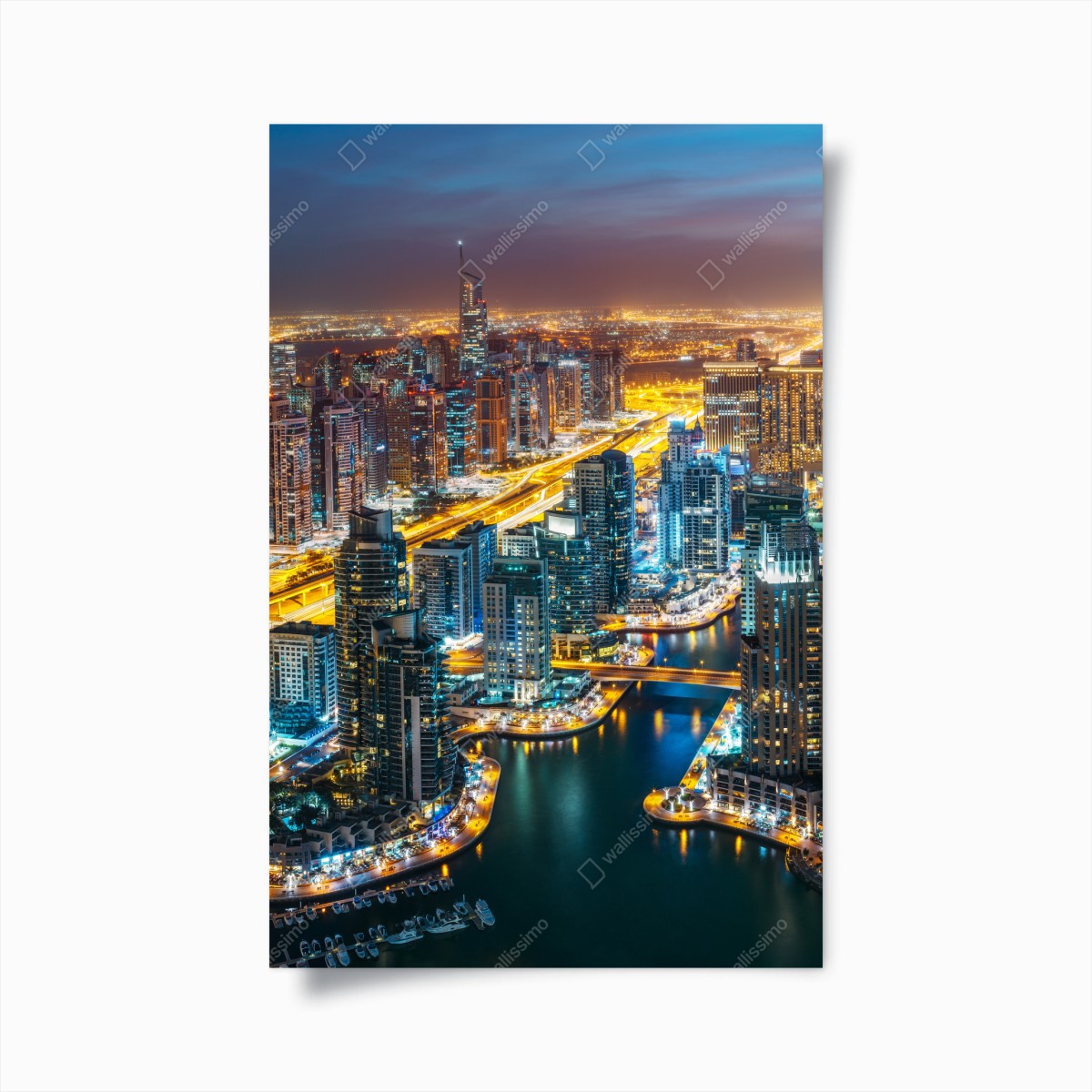 Poster vista notturna di Dubai Marina • Wallissimo®