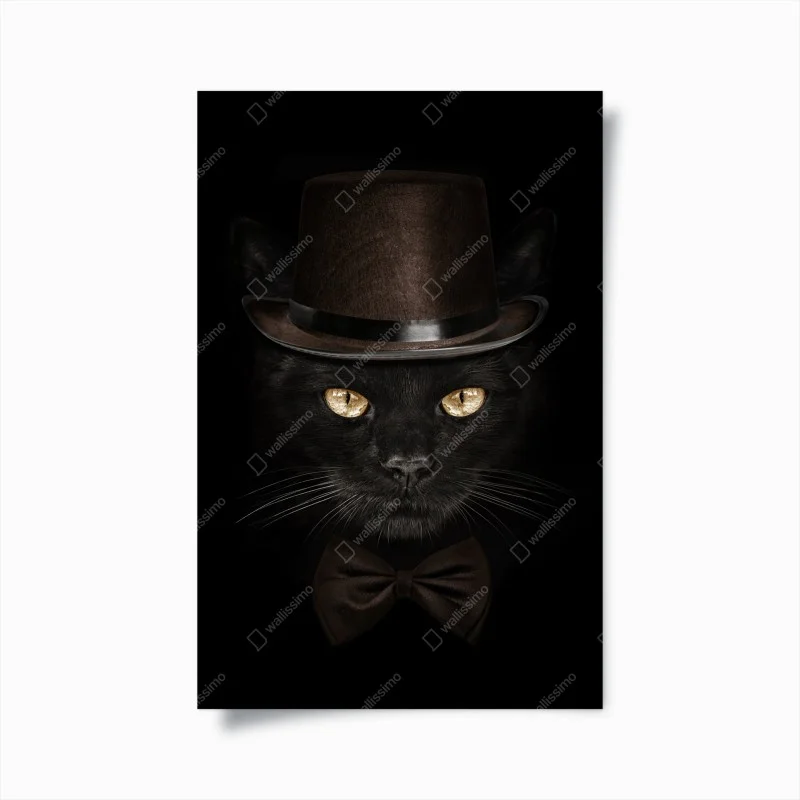 Poster gatto elegante con cappello a cilindro e papillon