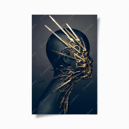 Poster profilo scultoreo con maschera dorata ornamentale • Wallissimo®