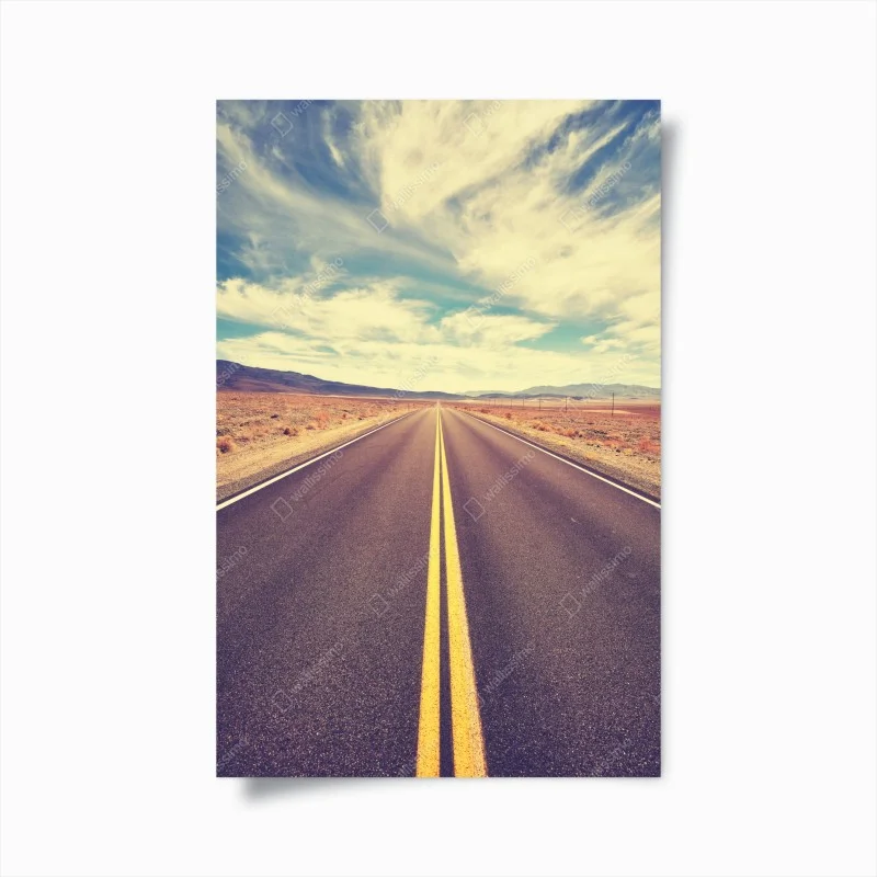 Poster strada infinita nel deserto della Valle della Morte, California