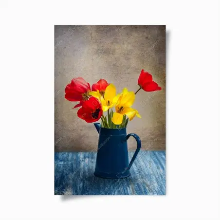 Poster bouquet di tulipani gialli e rossi su sfondo vintage • Wallissimo®