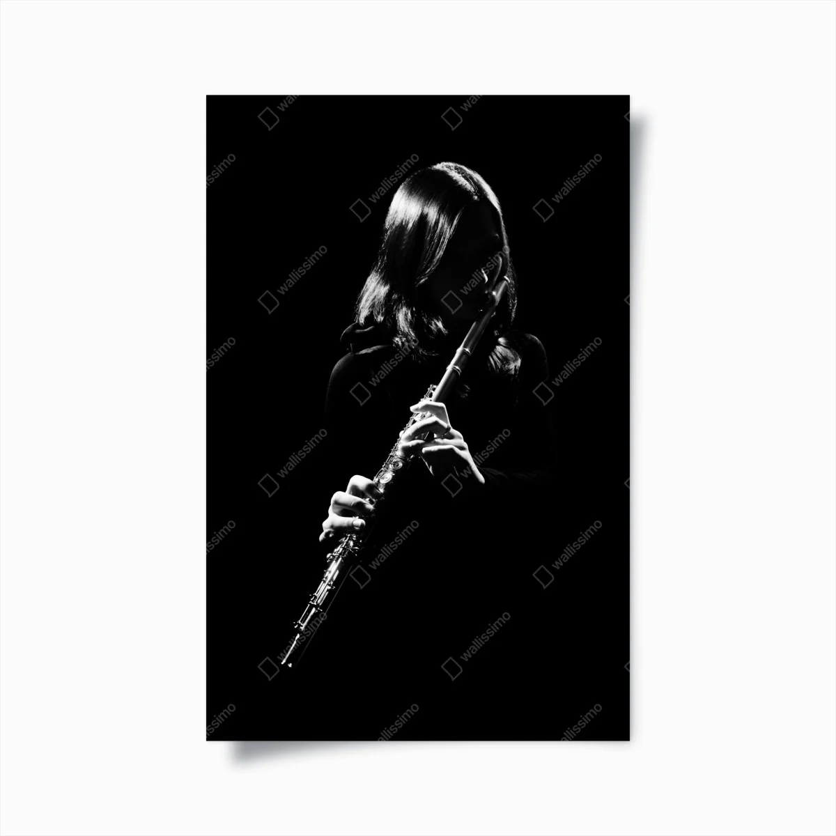 Poster flautista in controluce - eleganza in bianco e nero • Wallissimo® Poster flautista in controluce - eleganza in bianco e nero • Wallissimo®