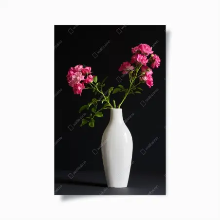 Poster bouquet rosa su vaso bianco • Wallissimo®