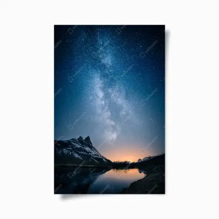 Poster cielo della Via Lattea sopra montagne e fiume • Wallissimo®