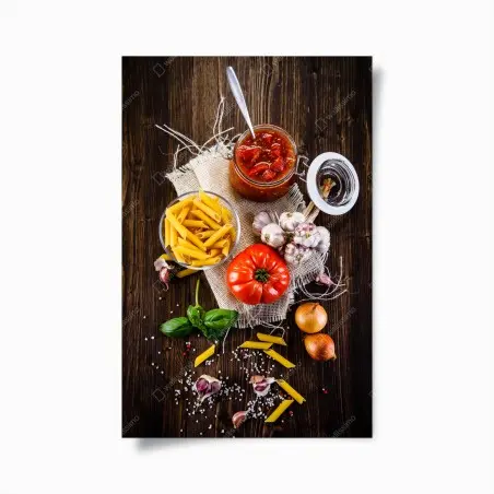 Poster composizione rustica di ingredienti per la pasta • Wallissimo®