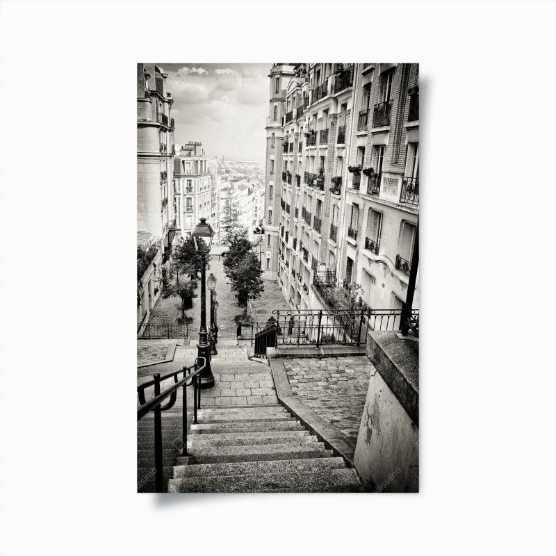 Poster scalinata di Parigi in bianco e nero
