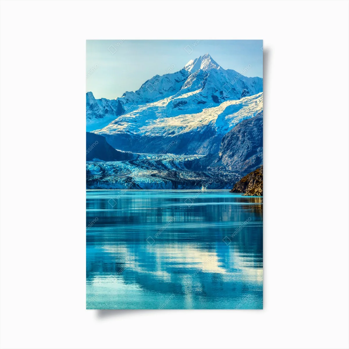 Poster riflessi glaciali: panorama montano sul lago • Wallissimo® Poster riflessi glaciali: panorama montano sul lago • Wallissimo®
