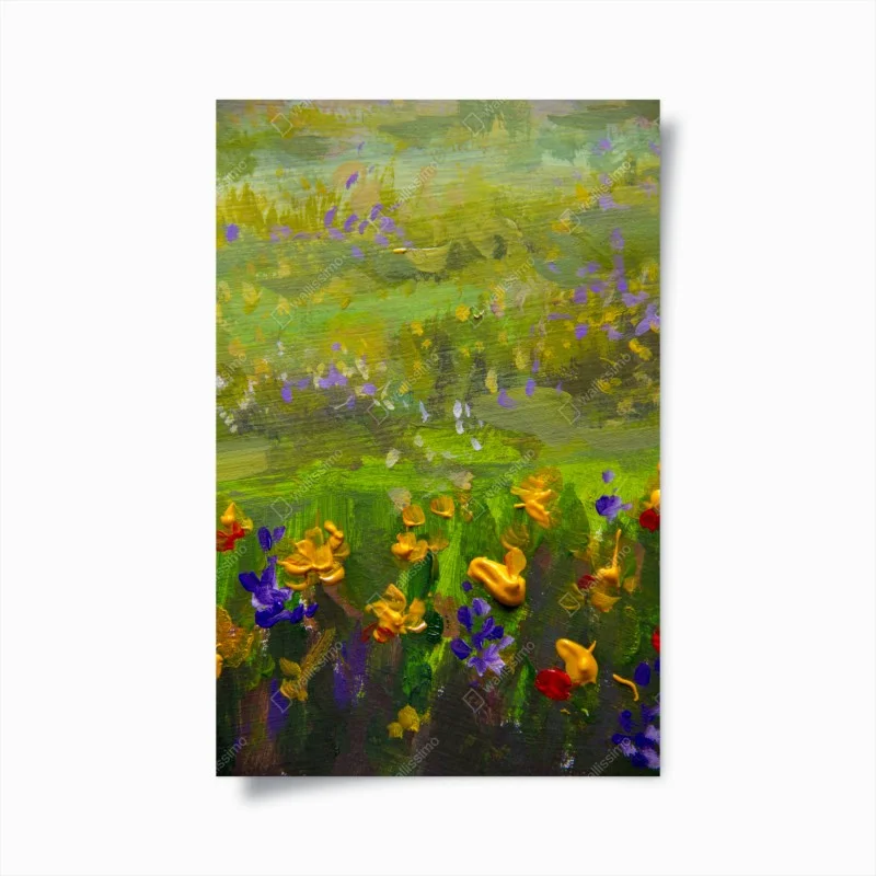 Poster campo impressionista di fiori viola e dorati