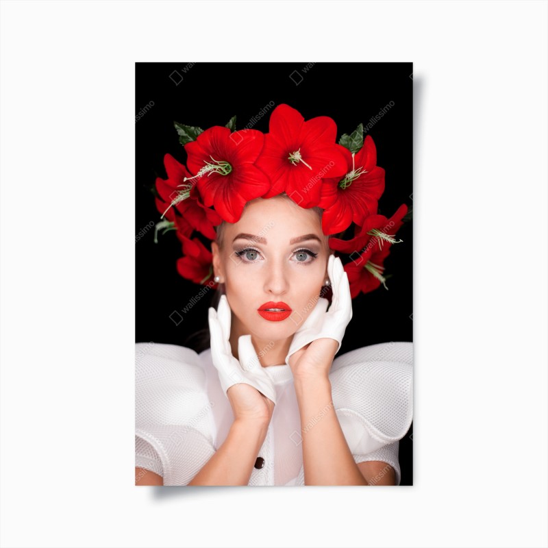 Poster ritratto floreale: eleganza in rosso e bianco