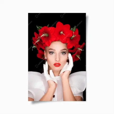 Poster ritratto floreale: eleganza in rosso e bianco • Wallissimo®