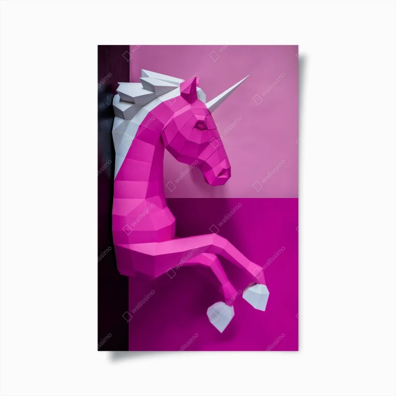 Poster unicorno geometrico fucsia su sfondo rosa