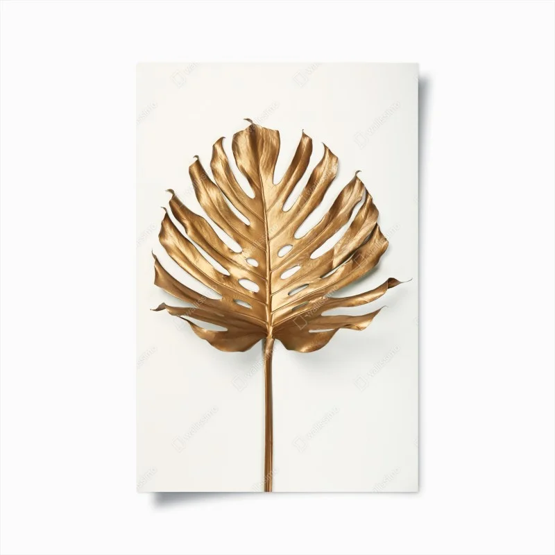 Poster monstera dorata su sfondo bianco