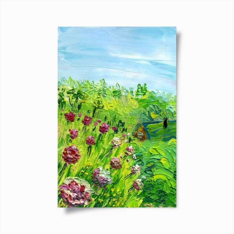 Poster campo di peonie in fiore su sfondo primaverile