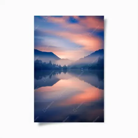 Poster mattino nebbioso sul lago di montagna • Wallissimo®