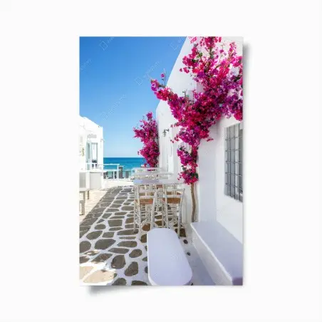 Poster scorcio mediterraneo fiorito sul mare • Wallissimo®