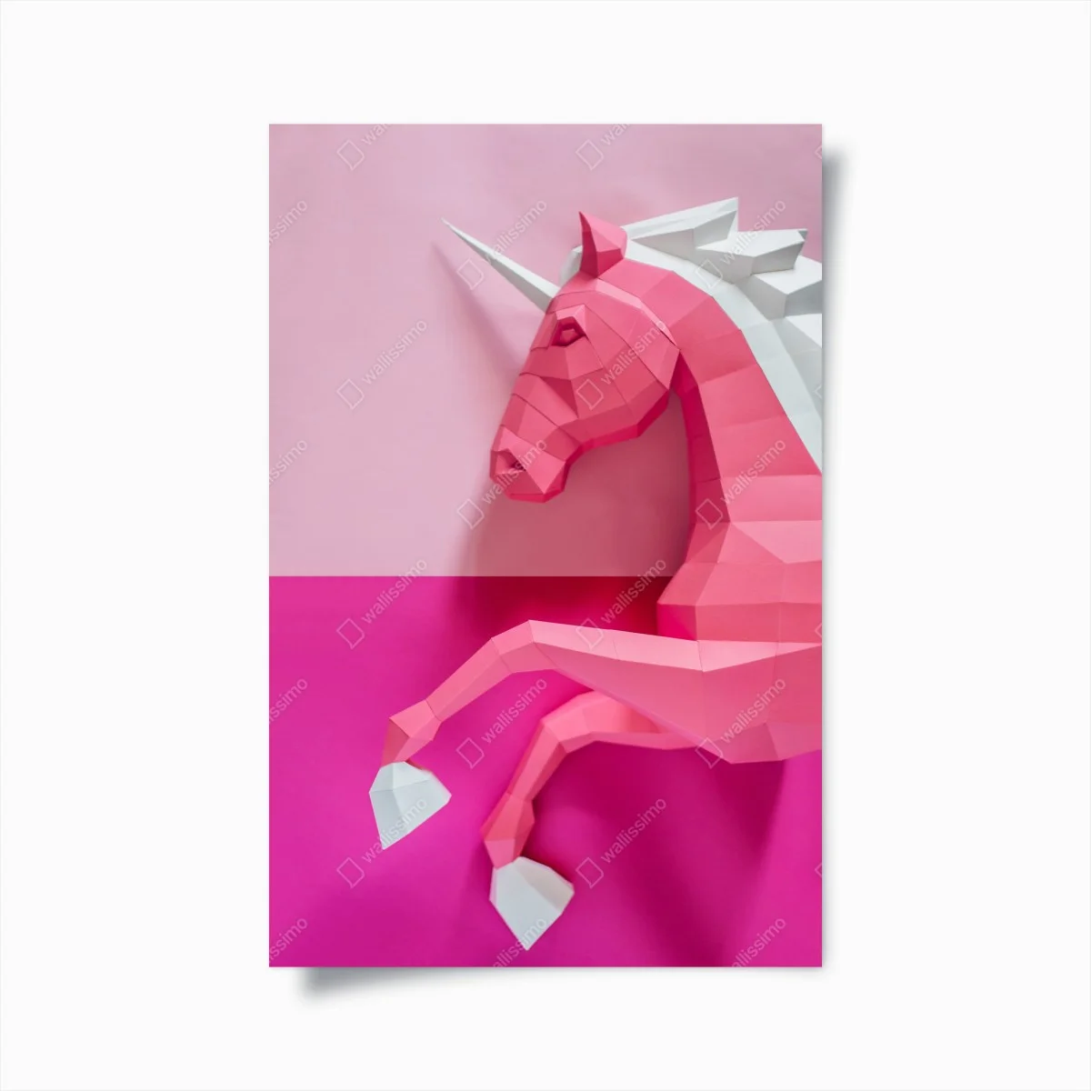 Poster unicorno geometrico rosa su sfondo bicolore • Wallissimo® Poster unicorno geometrico rosa su sfondo bicolore • Wallissimo®