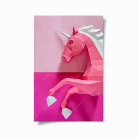 Poster unicorno geometrico rosa su sfondo bicolore • Wallissimo®