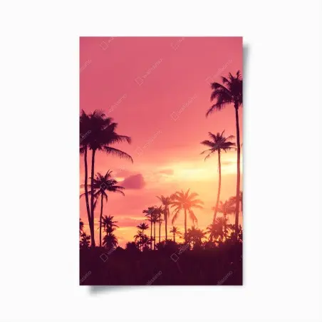 Poster tramonto tropicale con palme in silhouette • Wallissimo®