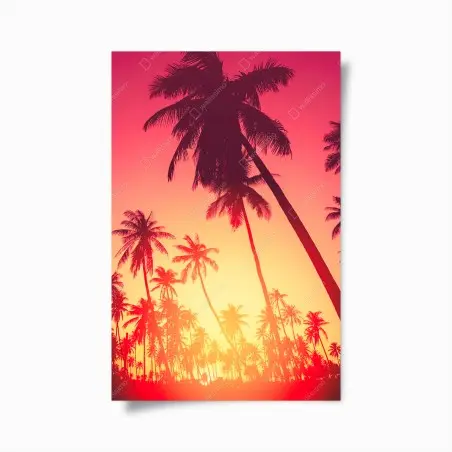 Poster tramonto tropicale con palme in silhouette • Wallissimo®