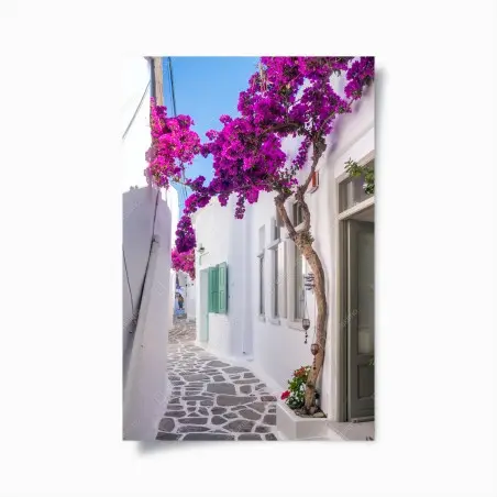 Poster vicolo fiorito in Grecia • Wallissimo®