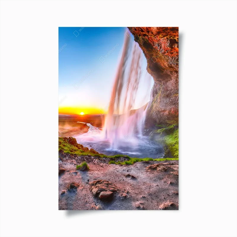 Poster magia della cascata di Seljalandsfoss al tramonto, Islanda
