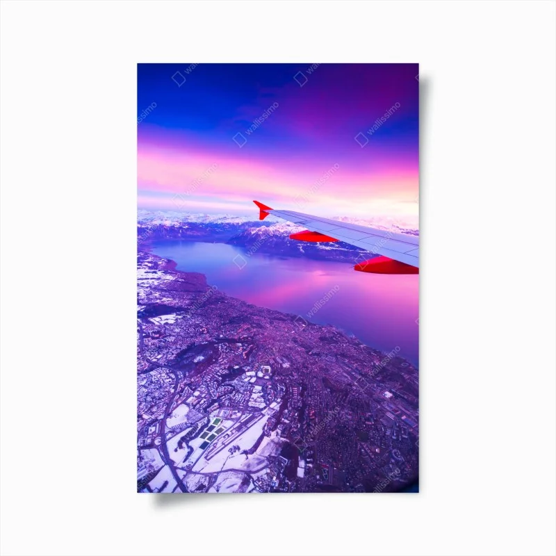 Poster panorama aereo sul lago al tramonto • Wallissimo®
