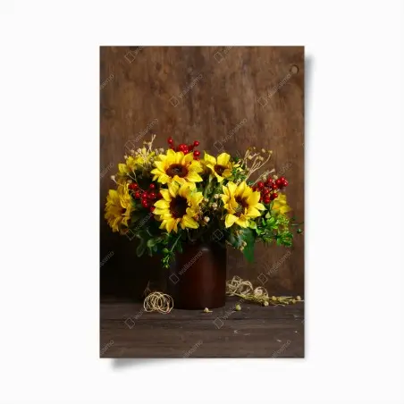 Poster bouquet di girasoli autunnale su sfondo rustico • Wallissimo®