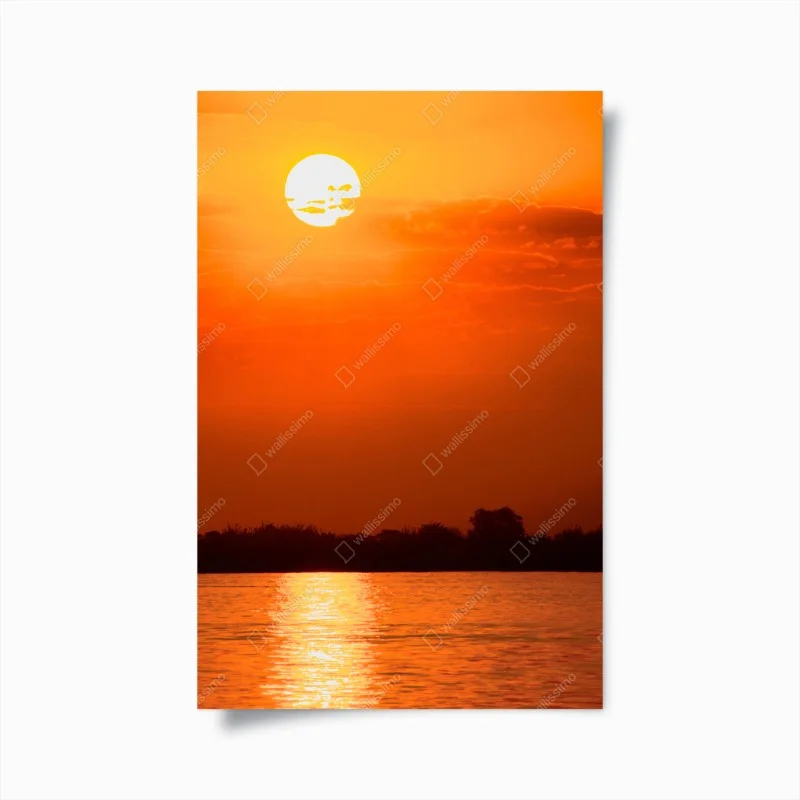Poster tramonto infuocato sul lago