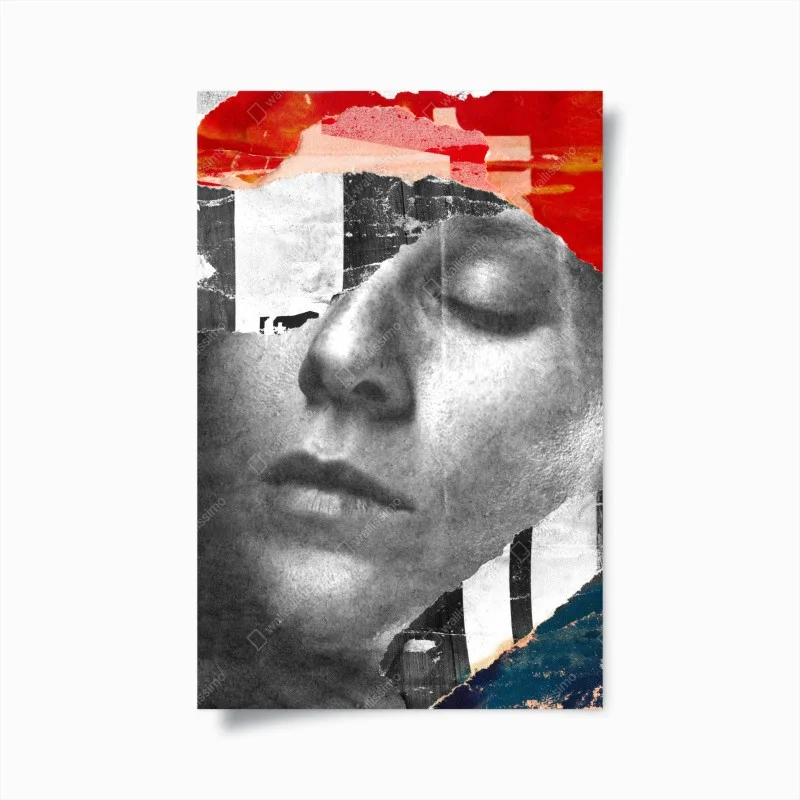 Poster volto sognante in collage astratto