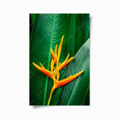 Poster fioritura esotica su foglie verdi • Wallissimo®