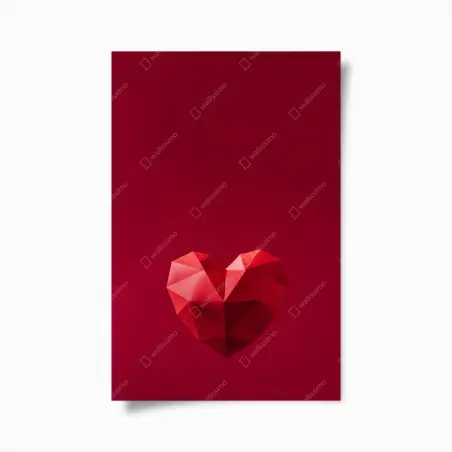 Poster cuore geometrico rosso su sfondo minimalista • Wallissimo®