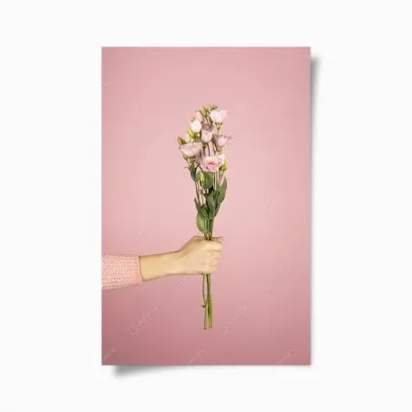 Poster bouquet rosa elegante su sfondo pastello • Wallissimo®