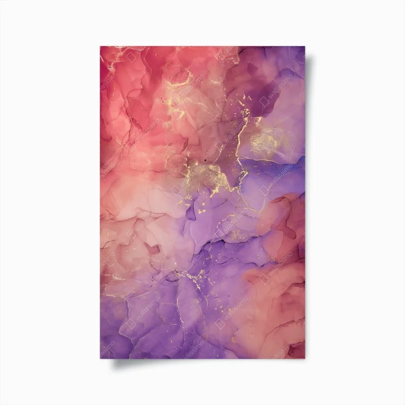 Poster marmo liquido rosa e viola con venature dorate