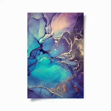 Poster marea turchese: composizione astratta con venature dorate • Wallissimo®