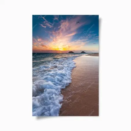 Poster tramonto sulle onde della spiaggia • Wallissimo®