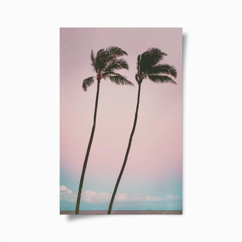 Poster paesaggio tropicale minimal con palme al tramonto