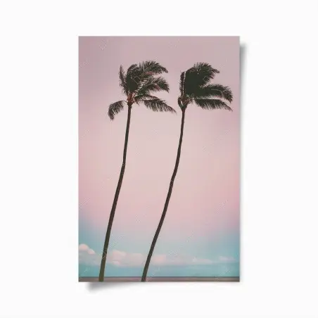 Poster paesaggio tropicale minimal con palme al tramonto • Wallissimo®