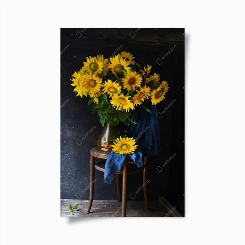 Poster bouquet di girasoli su sedia rustica