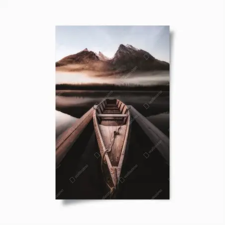 Poster barca solitaria sul lago nella nebbia • Wallissimo®