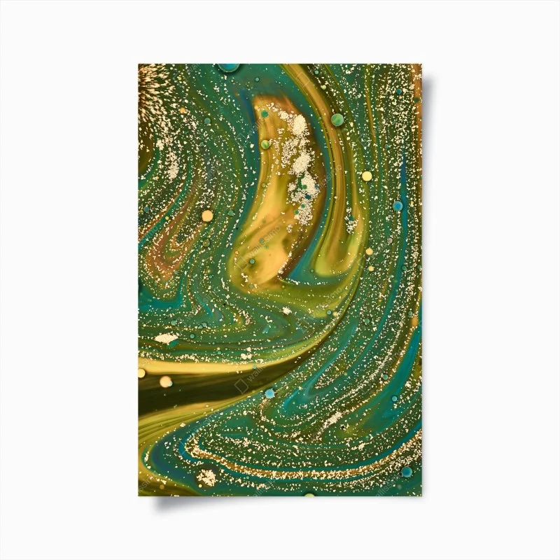 Poster marmo fluido verde e oro