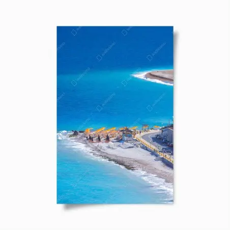 Poster spiaggia di Rodi con ombrelloni arancioni • Wallissimo®