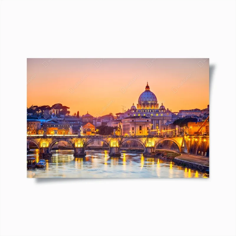 Poster panorama al tramonto di Roma con la cupola di San Pietro