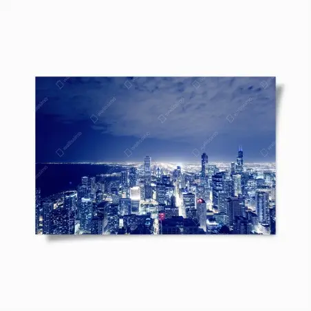Poster vista notturna dello skyline di Chicago • Wallissimo®
