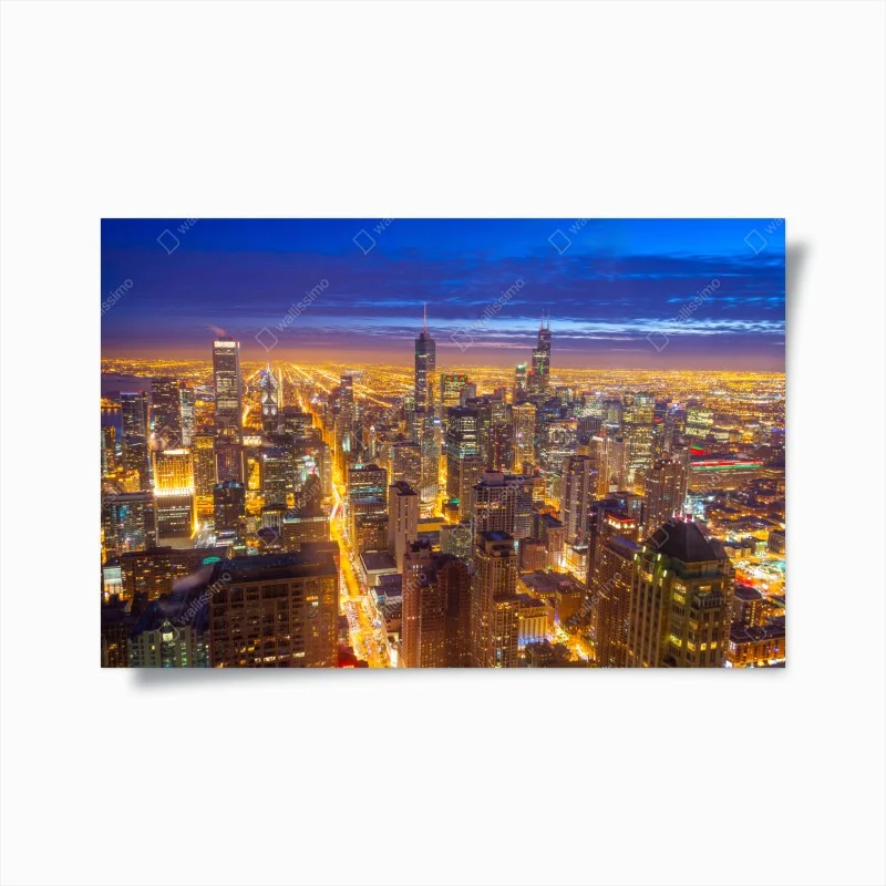 Poster skyline notturno di Chicago al crepuscolo