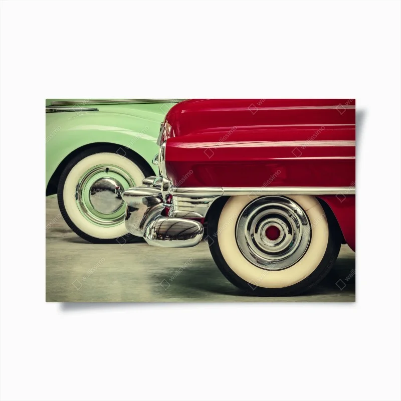 Poster dettaglio retrò: ruote e cromature di auto d'epoca